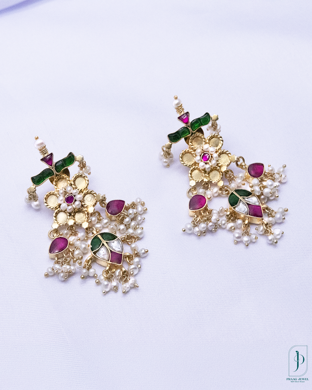 925 Silver 24k Gold Polished Kundan Earrings for Women