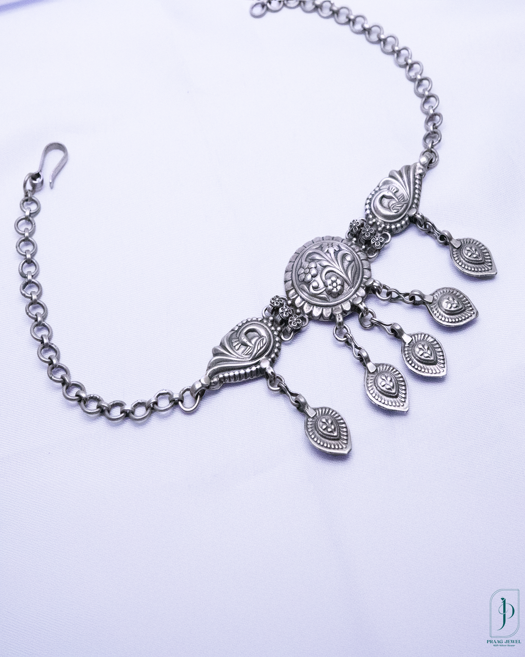 Handcrafted 925 Silver Statement Choker with Dangling Charms