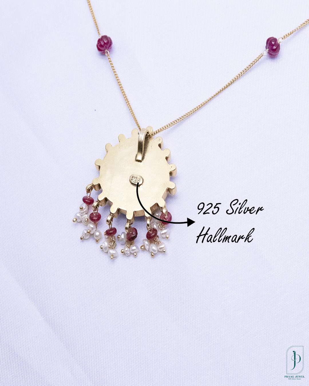 Antique 24K Gold Polished Kundan Pendant Necklace with Freshwater Pearls
