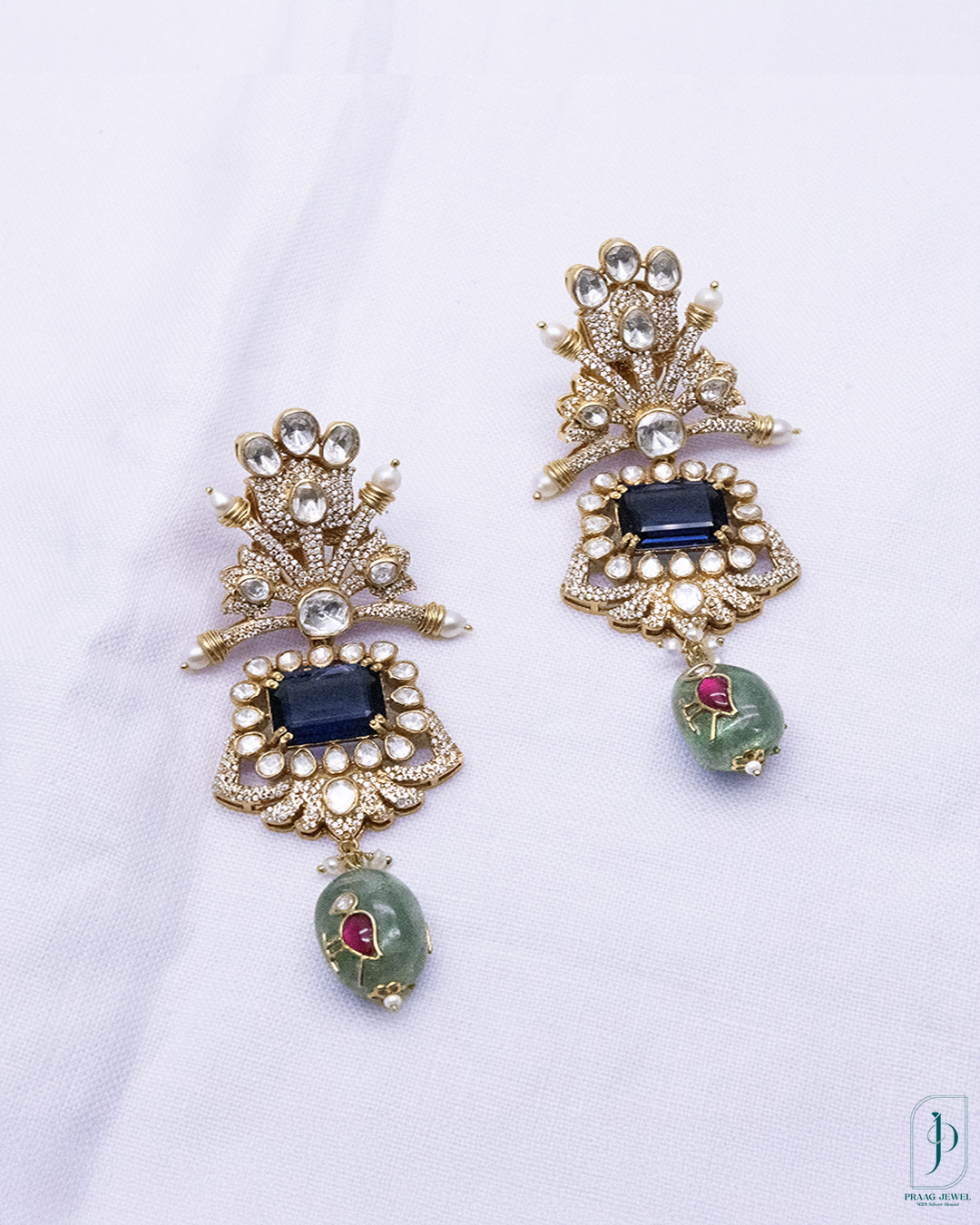 Exquisite Moissanite Necklace & Earrings Set in Antique Gold Finish