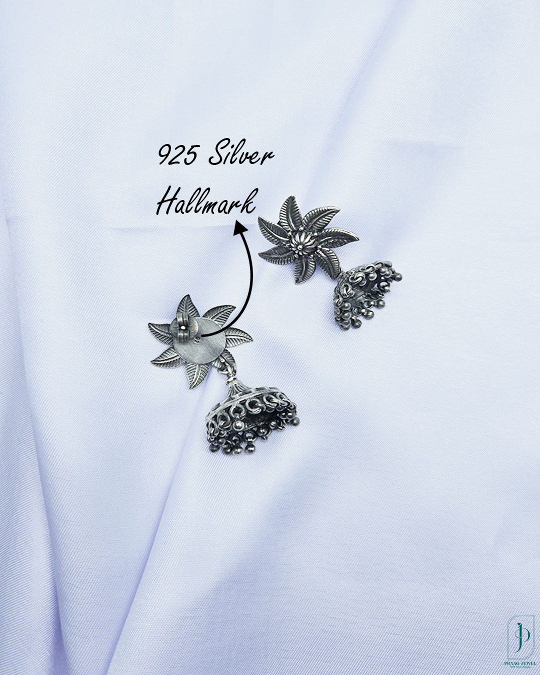 Preyasi 925 Silver Flower Design Jhumki With Antique Polish