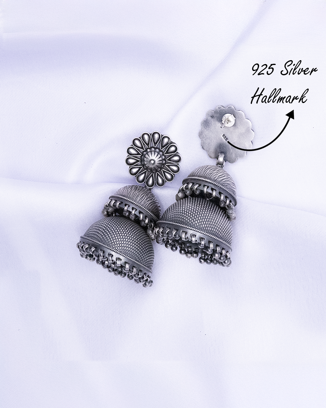 Nilay 925 Silver Jhumka Earrings With Oxidized Polish