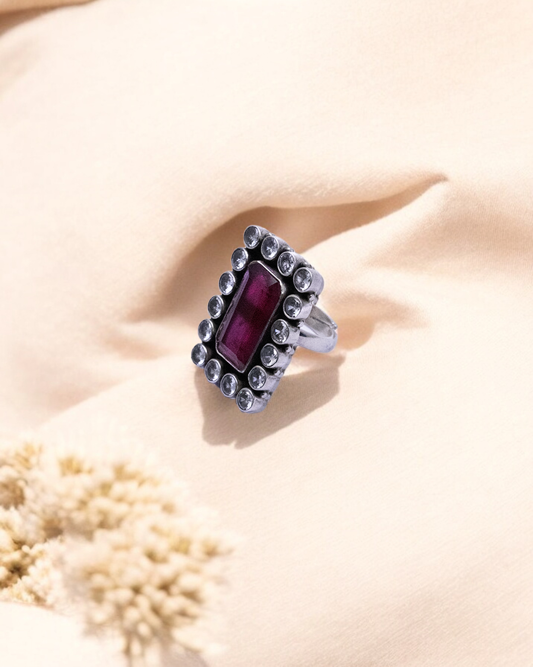 Ayatya 925 Silver Cut Stone Ring With Antique Polish