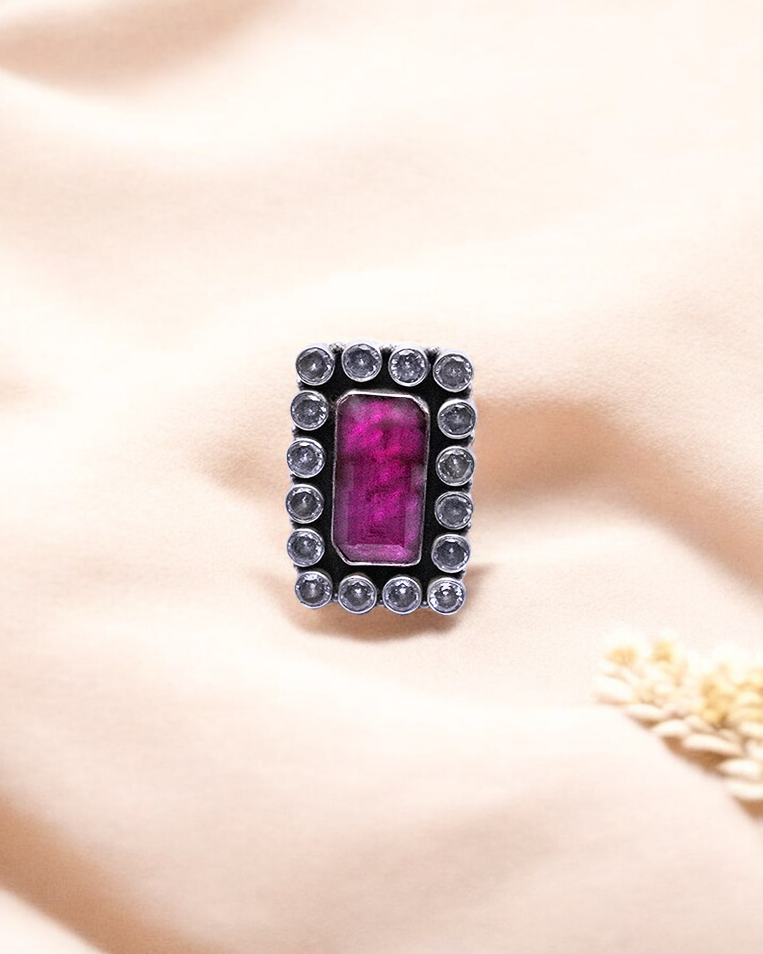 Ayatya 925 Silver Cut Stone Ring With Antique Polish