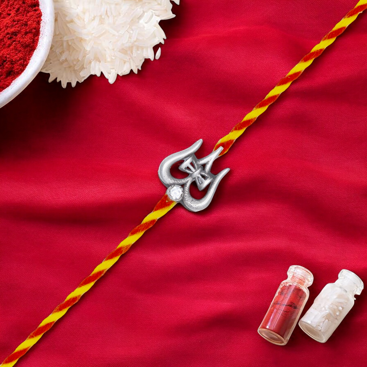 Cz Shiv Trishul 925 Silver Rakhi for Brother