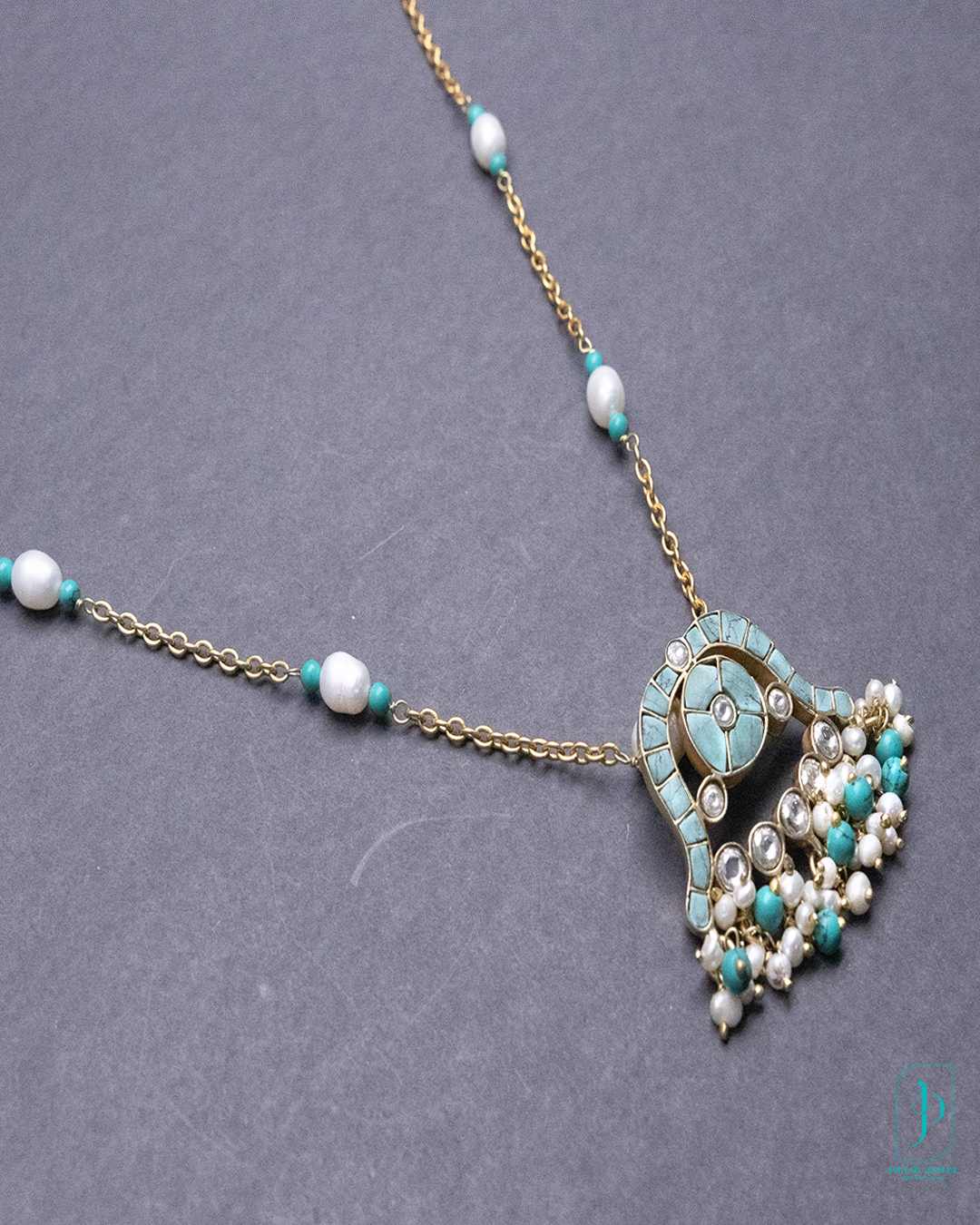 925 Silver with 24K Gold Polish Turquoise Enamel Kundan Pendant