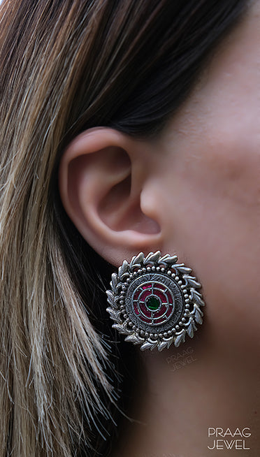 Kapotrit 925 Silver Kundan Earrings With Oxidised Polish 0074