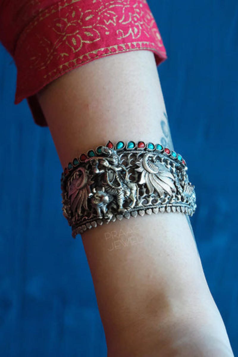 Krishna 925 Silver Bangle With Oxidized Polish 0023