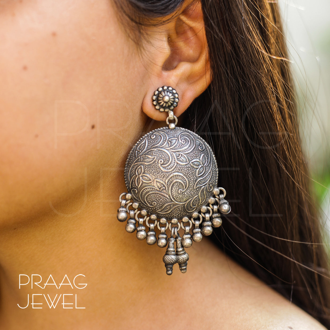 Big Dual Toned Oxidised Silver Chandbali Earrings | FashionCrab.com