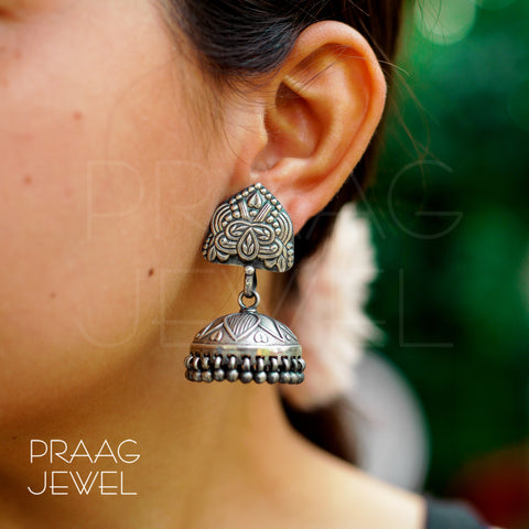 Jhumka In 925 Silver With Oxidized Polish