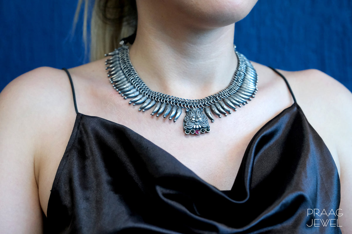 925 Silver Oxidised Necklace | Necklace Image | Necklace | Silver Necklace | Silver Pendant with Necklace | 925 Silver Necklace | Pure Silver Necklace