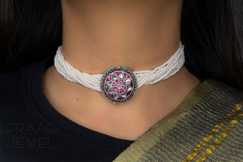 Silver Kundan Choker Necklace | Silver Kundan Earrings Image | Necklace Image | Necklace | Silver Necklace | Silver Pendant with Necklace | 925 Silver Necklace | Pure Silver Necklace